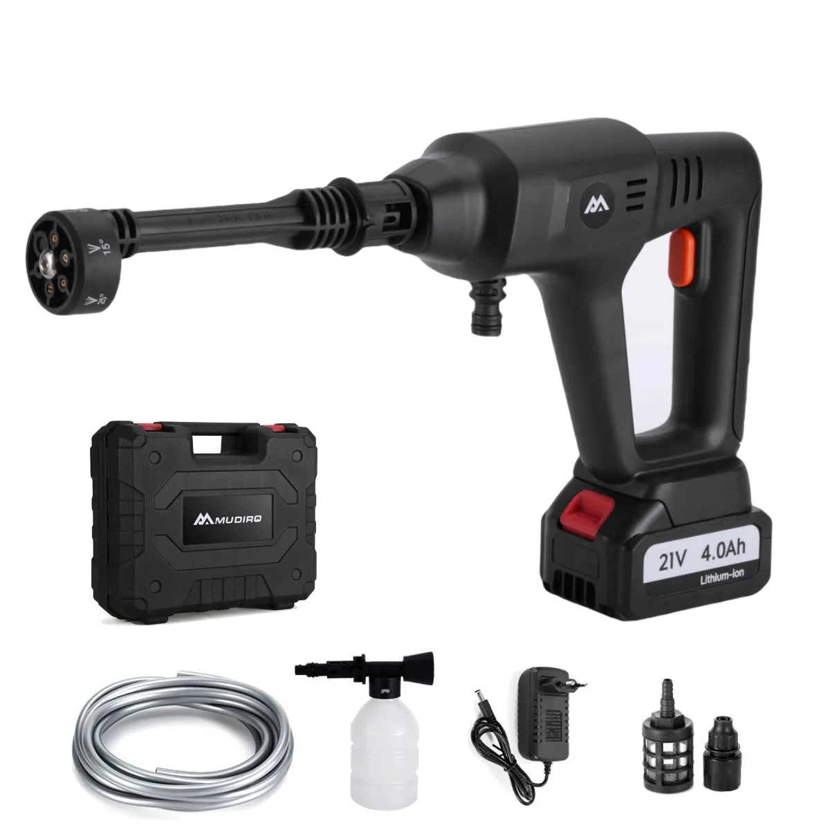 MUDIRO 4.0Ah 200Bar 3500W High Pressure Cordless Car Washer 6-in-1 Multi-Function Nozzle Car Cleaning Water Gun