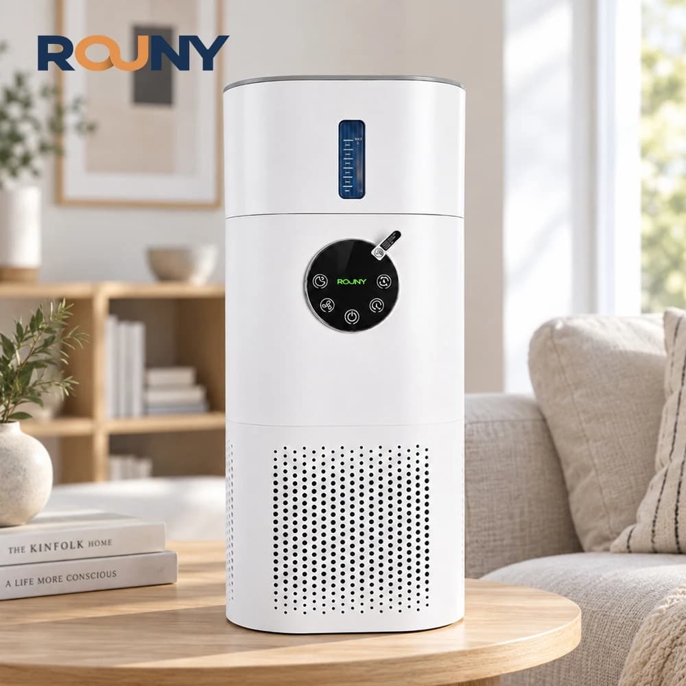 ROUNY 2-in-1 Air Purifier with Fog-Free Evaporative Humidifier, H13 HEPA Filter, Smart Air Quality Sensor, Quiet Sleep Mode for Home Bedroom