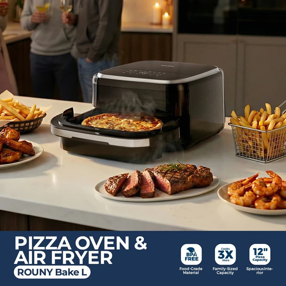 Air Fryer 12 Inch Pizza Oven 2200W, 11-in-1 Dual Heating with Viewing Window, 4.2L XL Capacity, 360° Surround Cooking, No-Flip