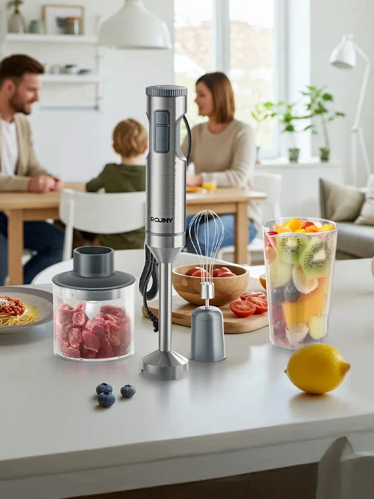 4-in-1 Hand Immersion Blender 1200W, 14-Speed Stainless Stick Mixer, 700ml Beaker & 500ml Chopper, Whisk, 0% BPA,Snap-On Storage