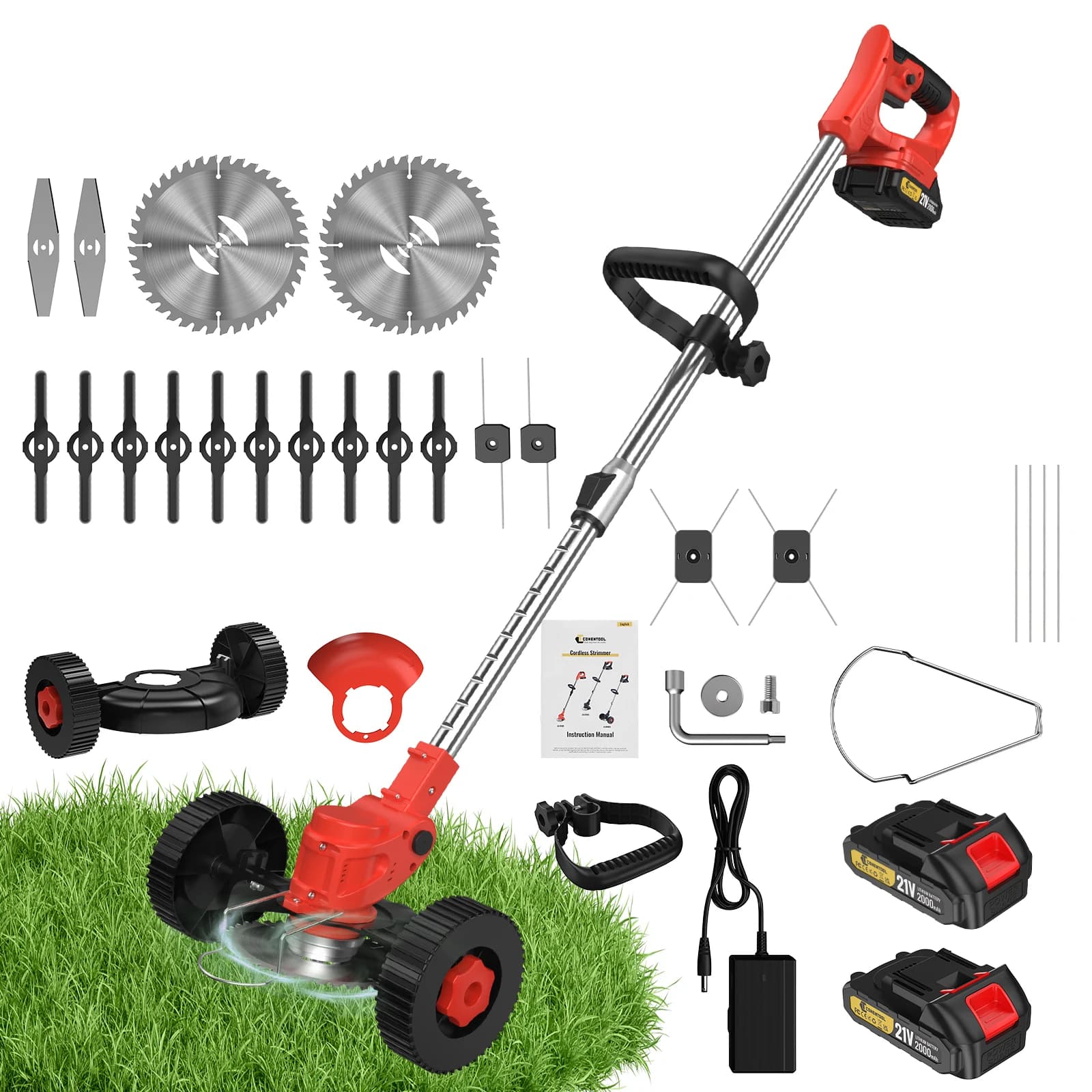 CONENTOOL 21V Multifunctional Electric Grass Trimmer Foldable Lawn Mower with 5 Blade Weeding Machine for Makita 18V Battery Pin