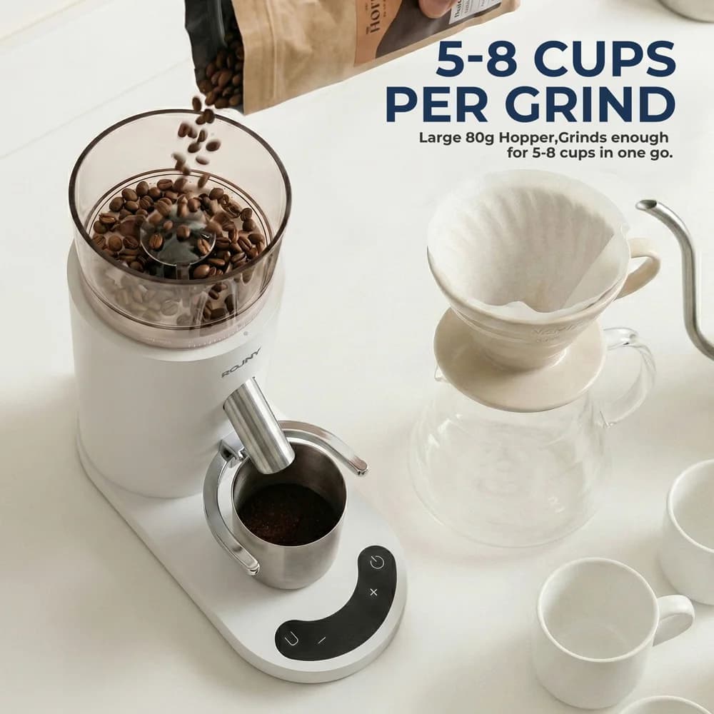 ROUNY Electric Coffee Grinder with LED Touch Control, 60 Grind Settings, Rechargeable USB-C