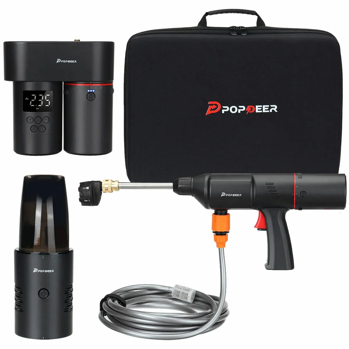 POPDEER PD-E Pro Multifunctional 4-in-1 Wireless Air Pump, Car Washer Gun, Vacuum Cleaner, Wireless Charger