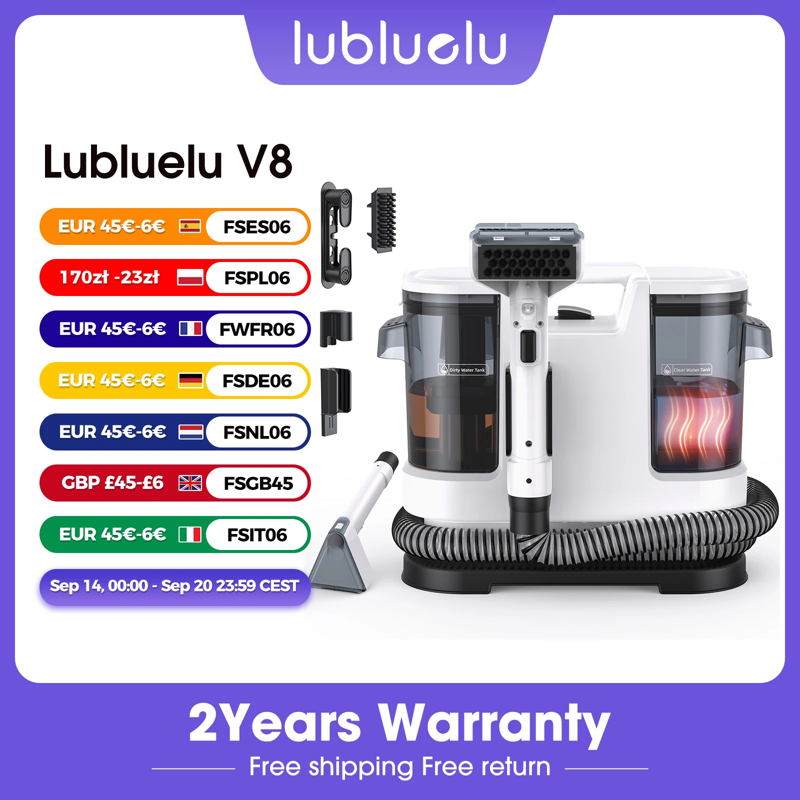 Lubluelu V8 800W Instant Heated Function Carpet Cleaner Machine 15Kpa Powerful Suction Hot Water Upgrade Portable Carpet Cleaning Machines for Pet Stains with Cleaning Tools & Self-Cleaning for Car/Couch/Rug/Spot