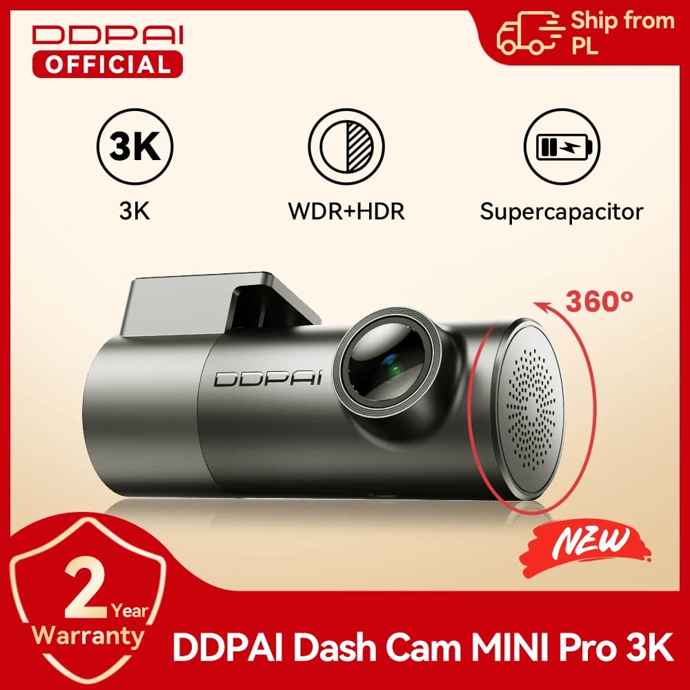 DDPAI MINI Pro 3K Dash Cam 1620P HDR 143 Degree Wide Angle Night Vision WDR Voice Control 24 Hour Parking Monitor WiFi Car DVR