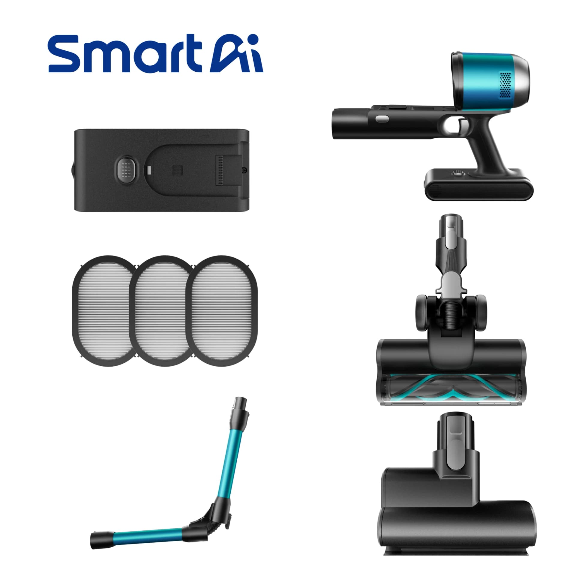 SmartAI 100% Original V15PRO Vacuum Cleaner Accessories for SmartAI V15PRO Vacuum Replacement Battery/HEPA Filters/Telescopic Tube/Brush