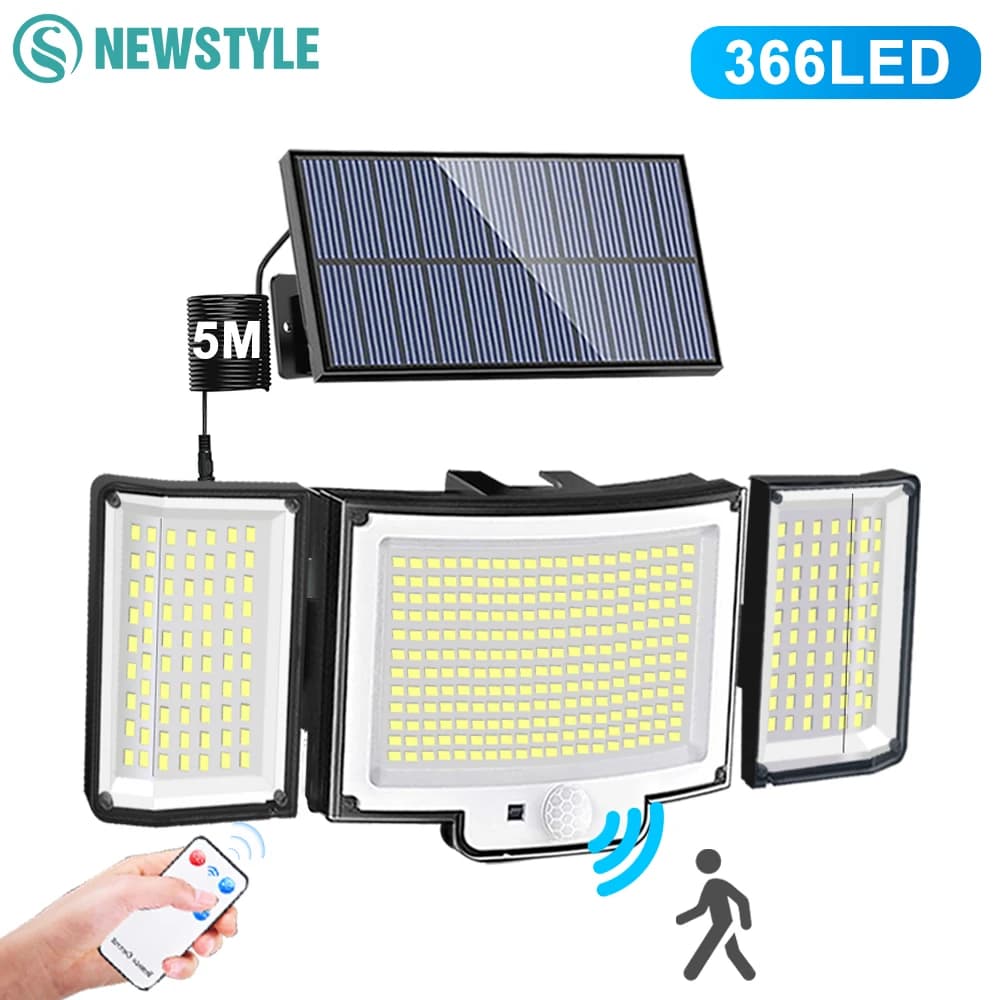 New 366LED Solar Outdoor Lights Solar Powered Security Light Motion Sensor 234LED Wall Light IP65 Waterproof Garden