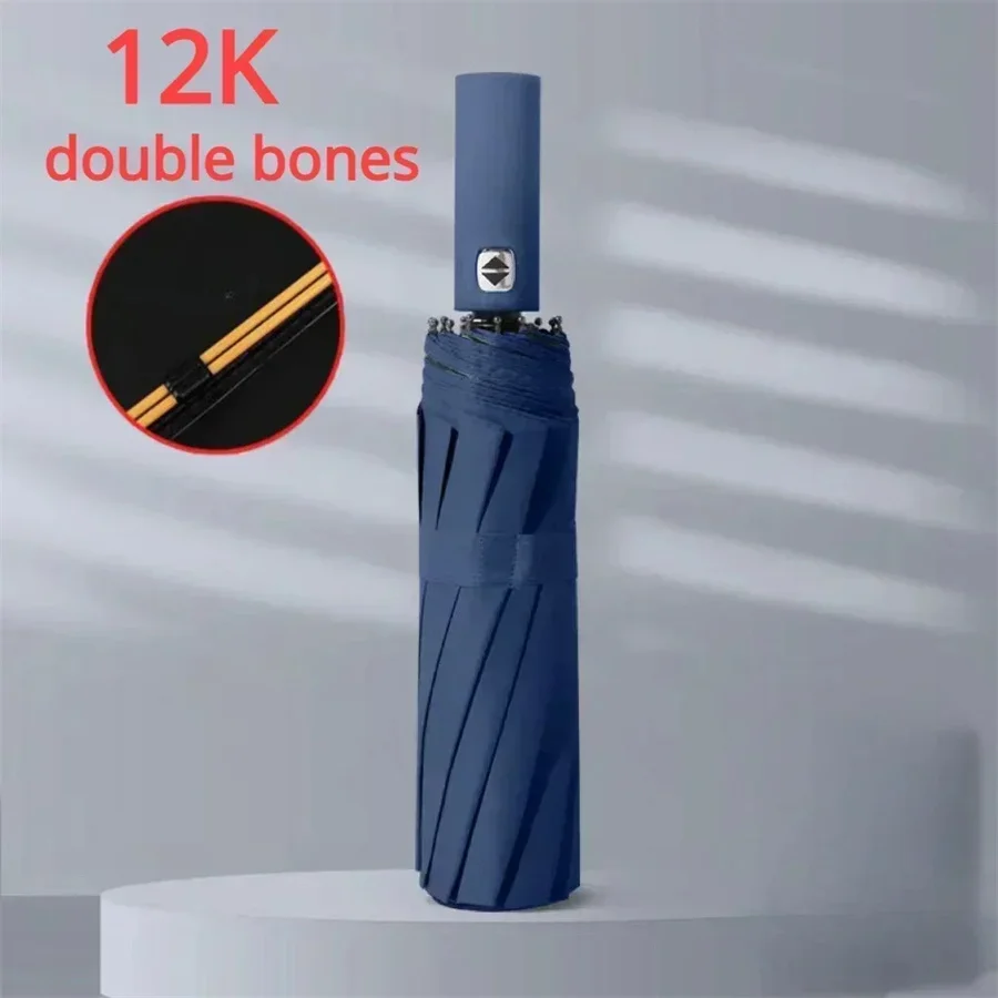 12 Bone Black Glue Fully Automatic Umbrella With Thick And Durable Keel Three Fold Umbrella UV Resistant Folding Umbrella
