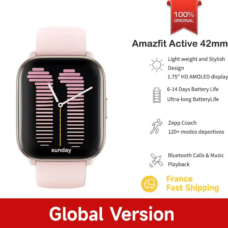 Amazfit Active Smartwatch with GPS Trainer, Zepp Coach, Readiness, AI Fitness, Bluetooth Calls, 14-Day Battery, 1.75" AMOLED Display and Alexa-Enabled  Smart Watch 5 Satellite Positioning Systems 14 Days Battery Life For Android IOS Phone