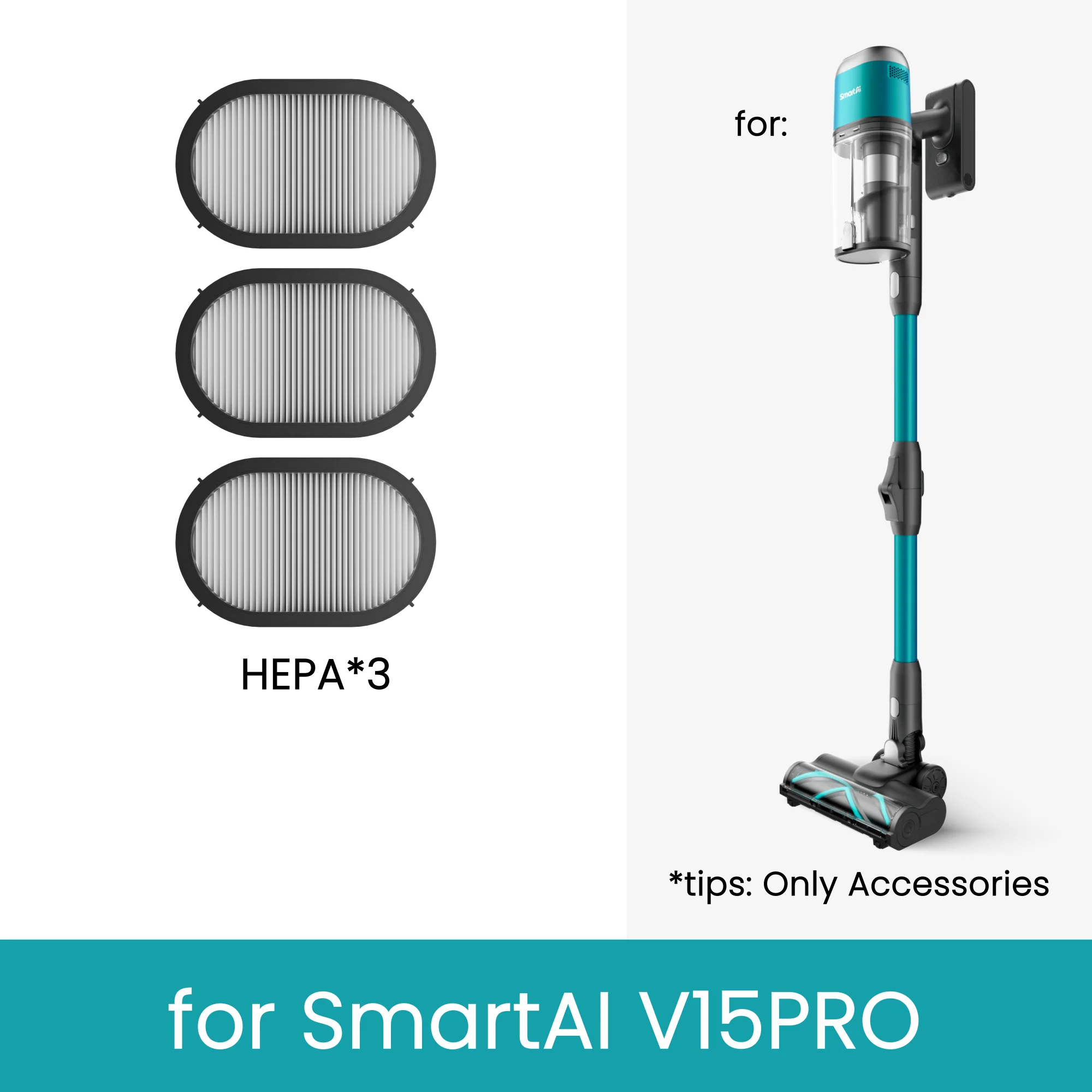SmartAI 100% Original V15PRO Vacuum Cleaner Accessories for SmartAI V15PRO Vacuum Replacement Battery/HEPA Filters/Telescopic Tube/Brush