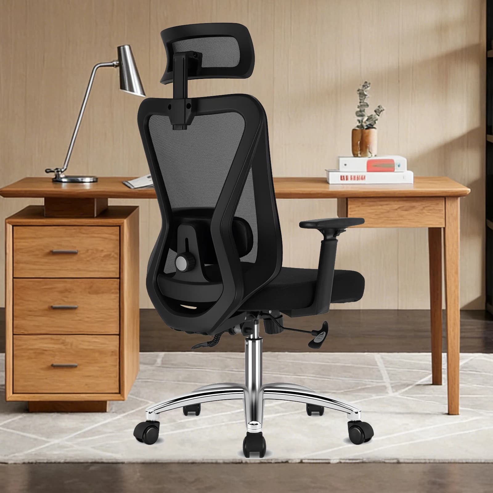 Durrafy Ergonomic Office Chair, Desk Chair With Headrest, Armrests, Swivel Chairs With 90°-130° Reclining Function (Lockable)
