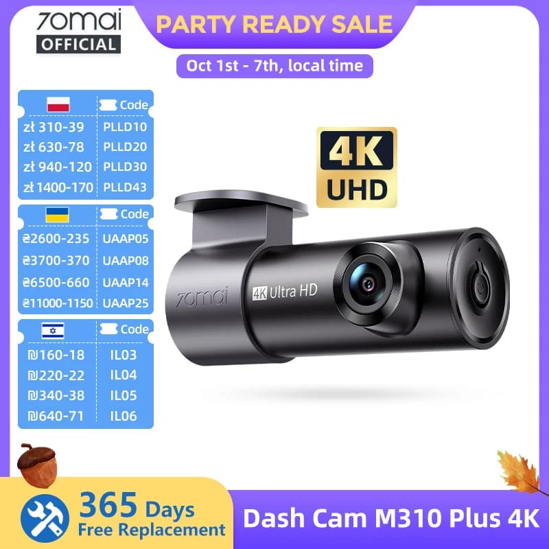 Global Version 70Mai Dash Cam M310 Plus 4K True 4K 2160P Wdr Voice Control Support 24H Parking Mode Car Dvr 70Mai M310 Plus 4K