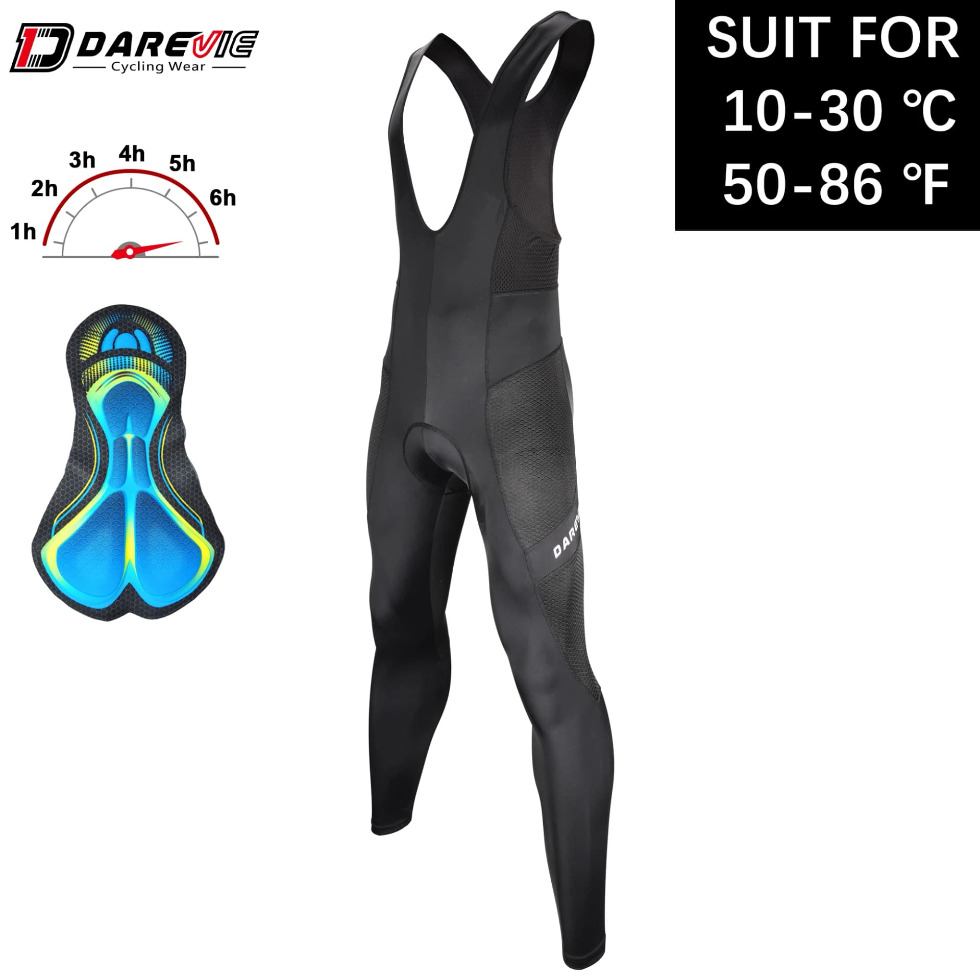 DAREVIE Cycling Bib Pants PRO Level Summer Not Winter Men Gel Pad Cycling Long Bib Pants Men's Cycling Pants Tight Trousers
