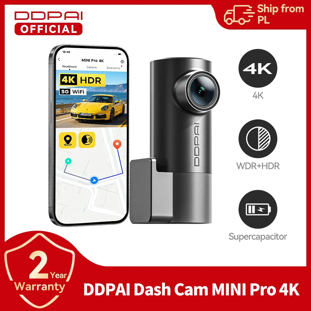 Ddpai Mini Pro 4K Dash Cam Ultra Compact 4K Uhd Nightvis 5Ghz Wifi 6 Supercapacitor 24/7 Parking Monitor Car Dvr