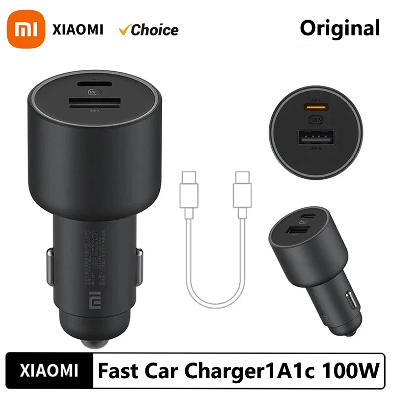 Xiaomi Mi Car Charger 100W MAX 1A1C Fast Charging Dual-port USB-A USB-C Smart Device Fully Compatible With Light Effect Display