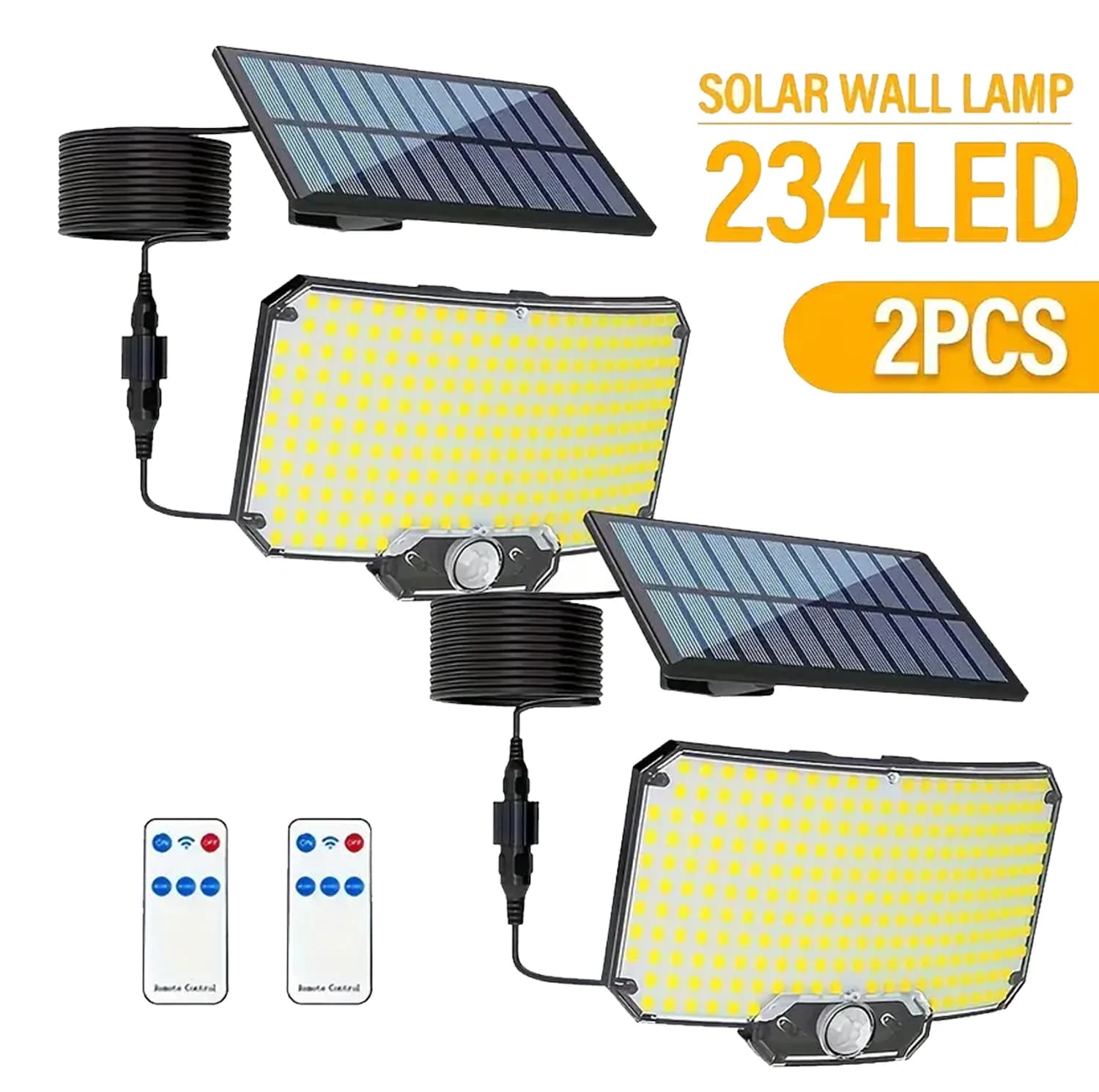 1Pc/2Pcs 234LED Solar Wall Light IP65 Waterproof Motion Sensor Floodlight Outdoor Split Safety Lighting Lamp for Terrace Yard Garage