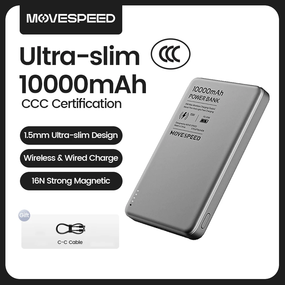 MOVESPEED S10 10000mAh Magnetic Power Bank Fast Charge Portable External Battery Mini Wireless Powerbank for iPhone 16 Samsung