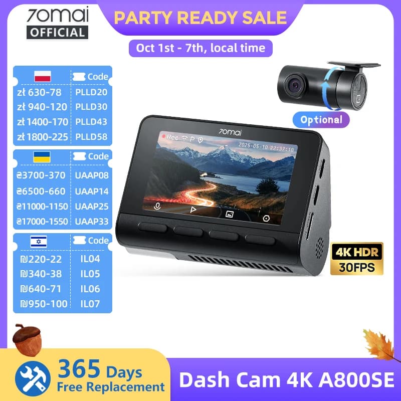 70mai 4K Dash Cam A800SE Upgraded Version of 70mai A800S Voice Control Supercapatior GPS ADAS Car DVR 70mai A800SE UHD Wifi 6