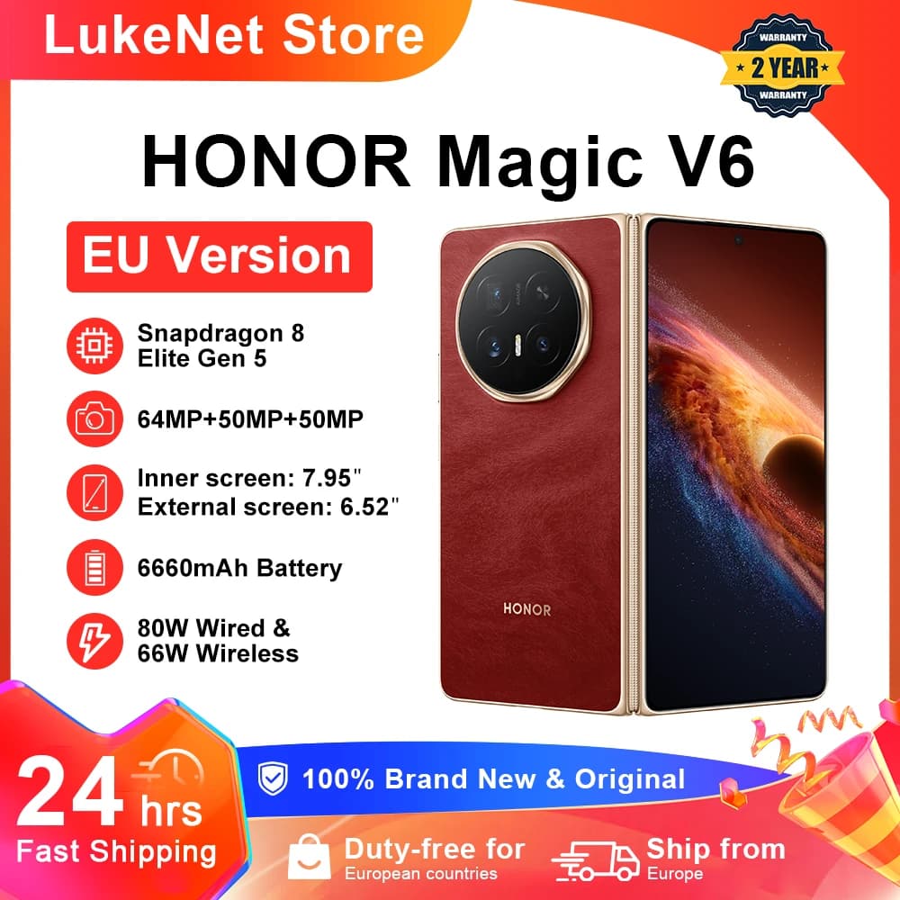 HONOR Magic V6 EU Version 5G Smartphone Snapdragon 8 Elite Gen5 6660mAh Battery 80W SuperCharge  MagicOS 10 7.95" OLED Display IP69