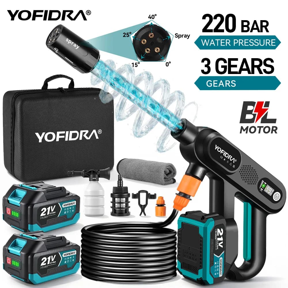 YOFIDRA 220Bar Brushless High Pressure Car Washer Gun 3 Gear Electric Washing Water Wash Spray Gun For Makita 21V Battery Pin