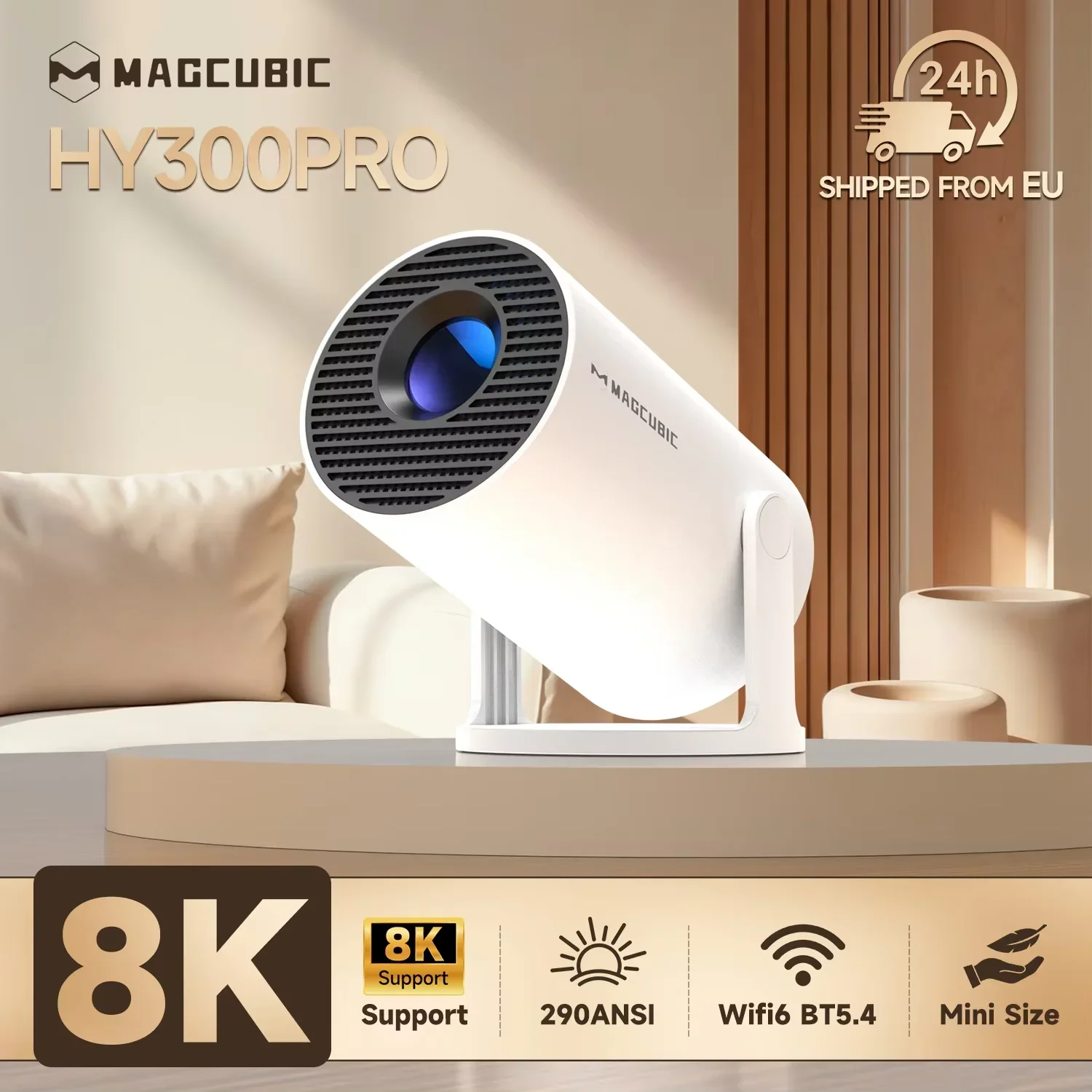 Magcubic Projector 8K Android 14 HY300 Pro Wifi6 290ANSI Allwinner H726 BT5.4 1080P * 720P Outdoor Outdoor Portable projectors