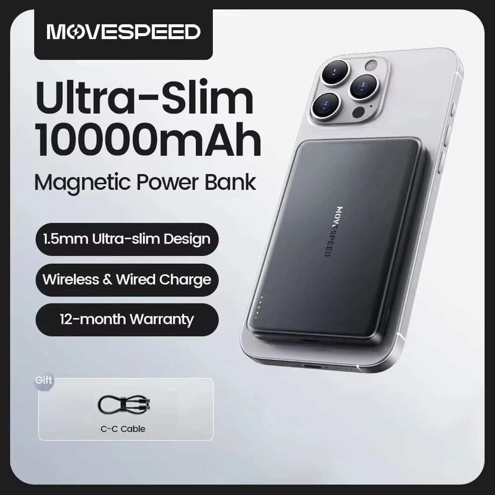 MOVESPEED S10 Slim Magnetic Power Bank 10000mAh PD20W Portable Charger Wireless External Battery for iPhone 16 Samsung Powerbank