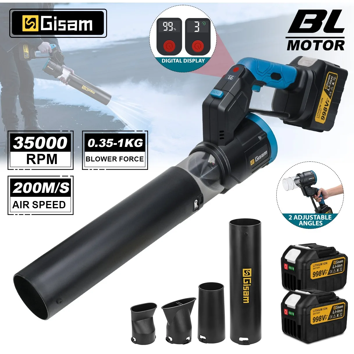 Gisam 35000RPM Brushless Electric Turbo Blowers Fan Air Blower Handheld Leaf Blower Dust Blowing for Makita 18V Battery Pins