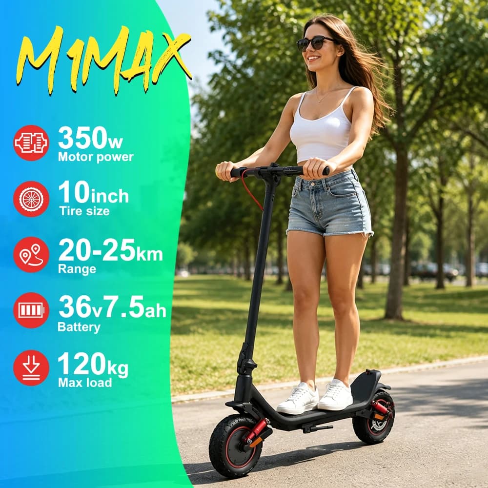 Adult Electric Scooter 350W Motor 36V 7.5Ah Battery 25KM Range 10" Pneumatic Tires Folding E-Scooter with Indicator Lights Turn Signals Commuting City E Scooter for Adults Teens Foldable Kick Scooter with LED Lights Double Suspension