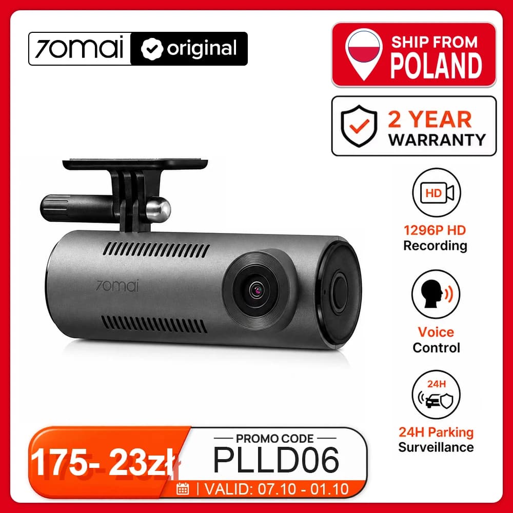 70mai Dash Cam M310 1296P Resolution, F2.0 Aperture Night Vision WDR, 24H Parking, Voice Control,Easy Loop Recording,WIFI & App Control