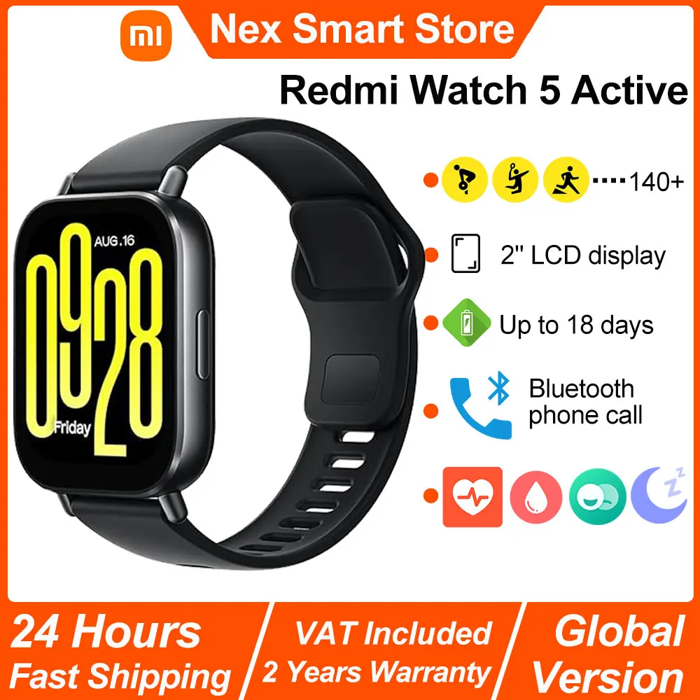 Xiaomi Redmi Watch 5 Active Smart Watch, Bluetooth Phone Call, 2" LCD Display, Blood Oxygen Heart Rate Monitoring Smartwatch