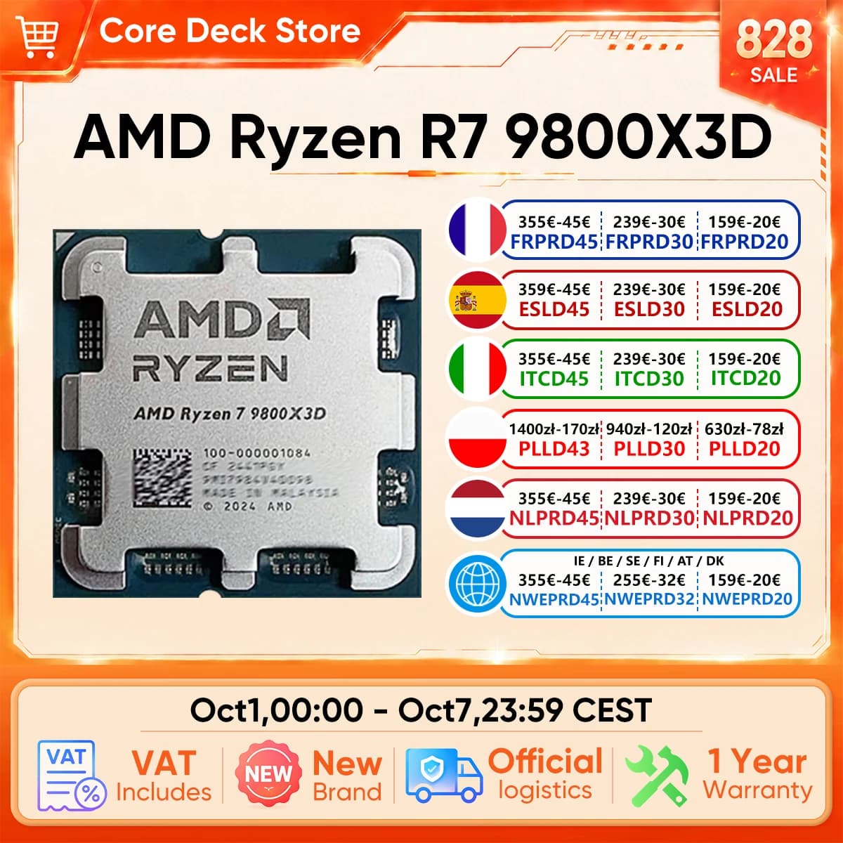 AMD Ryzen 7 9800X3D Processor 8-Core 16 Thread 104MB Game Cache Acceleration Frequency 9800X3D V-Cache Game Processor 5.2GHz CPU