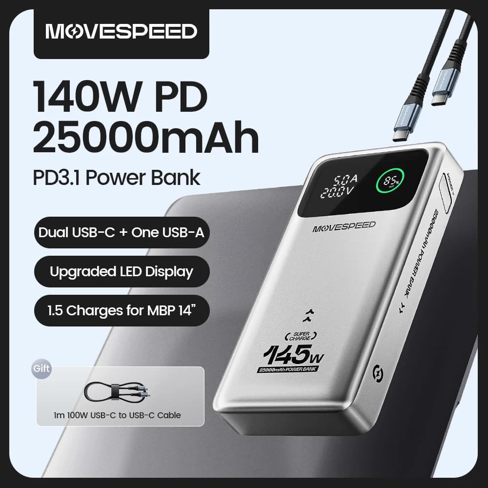 MOVESPEED M25Pro 140W Power Bank 25000mAh PD3.1 Fast Charge Portable External Battery 100W Powerbank for MacBook Notebook Laptop