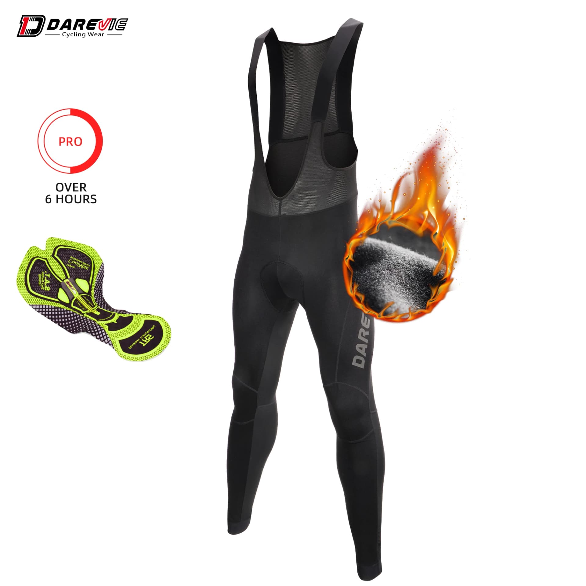 DAREVIE Cycling Bib Tights Winter PRO Level Waterproof Windproof Thermal Fleece Gel Pad Cycling Bib Pants Hot Warm Bike Trousers