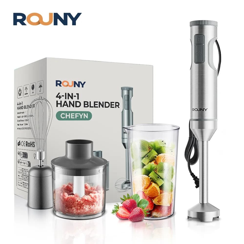 Hand Immersion Blender Powerful 4-in-1,Stainless Steel Stick Food Mixer,700ml Mixing Beaker,500ml Processor,Whisk
