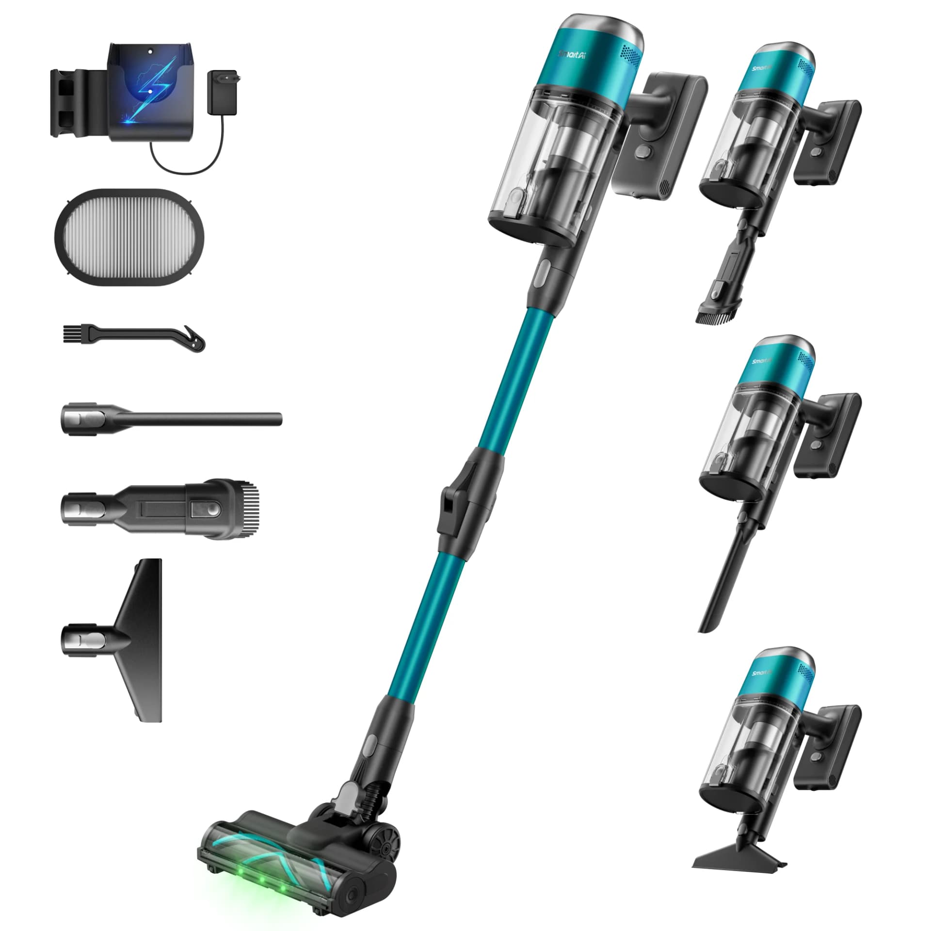 SmartAI V15PRO 75Mins Cordless Vacuum Cleaner 2026 New Upgraded Dual-Bin Dust Powerful Suction Vacuum, Ultra Long Battery Life Vacuum Cleaner, Bend-N-Reach Foldable Handle, An Upgraded Version of the 