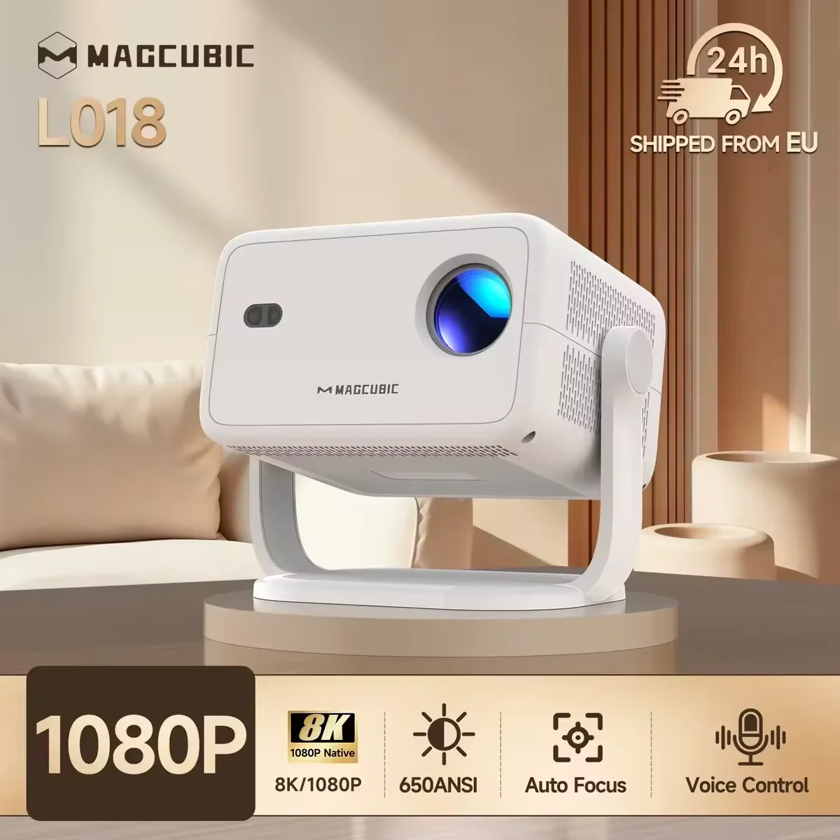 Magcubic L018 1080P Projector 650ANSI 8K Android14 Allwinner H726 Auto Keystone Wifi6 BT5.4 Portable Outdoor Movie Projector