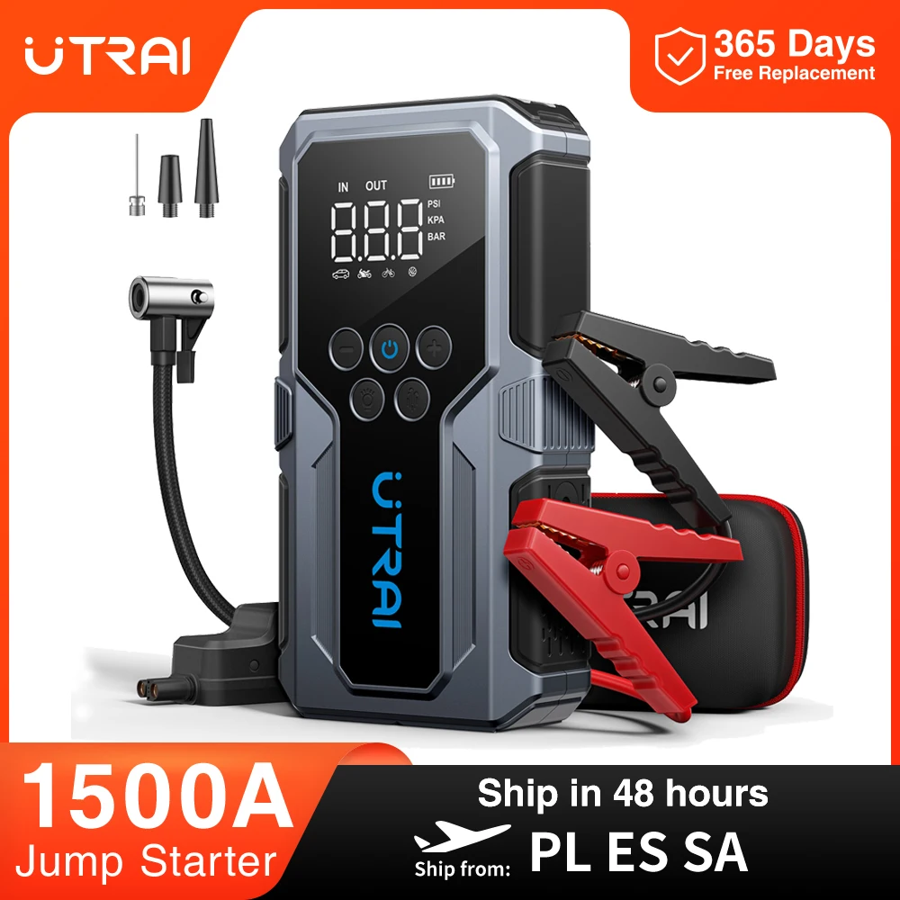 UTRAI 1500A Car Jump Starter Power Bank Portable 150PSI Air Pump Car Battery Emergency Boosters Starting Device Car Starter 2024