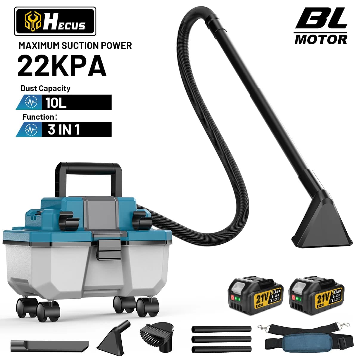Gisam 22Kpa 10L Brushles Electric Vacuum Cleaner Cordless Portable Wet-Dry Vacuums Blowing Dust Leaf Home Garden High Power Cleaning Tool For Makita 18V Battery Pin