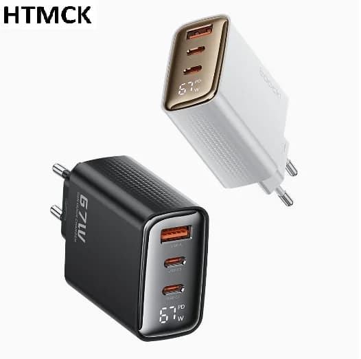 67W GaN Digital Display Fast Charger Quick Charge 4.0 3.0 USB Type C Charger for Laptop Mobile Phones