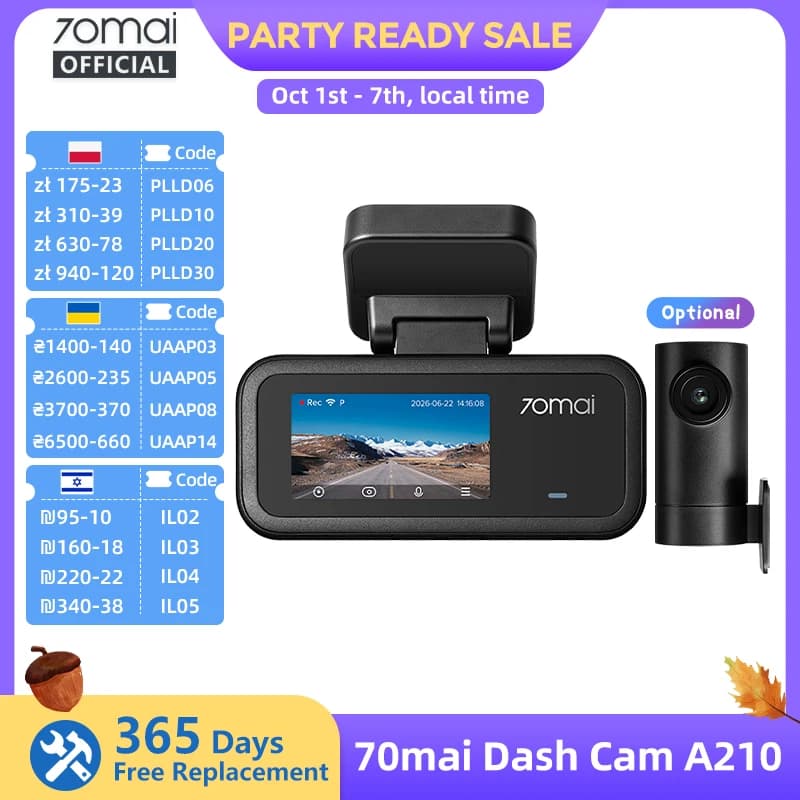 70mai Dash Cam A200 1080P 2'' IPS Screen Dual-channel Record 70mai Car DVR A200 24H Parking Monitor 130°FOV Night Vision