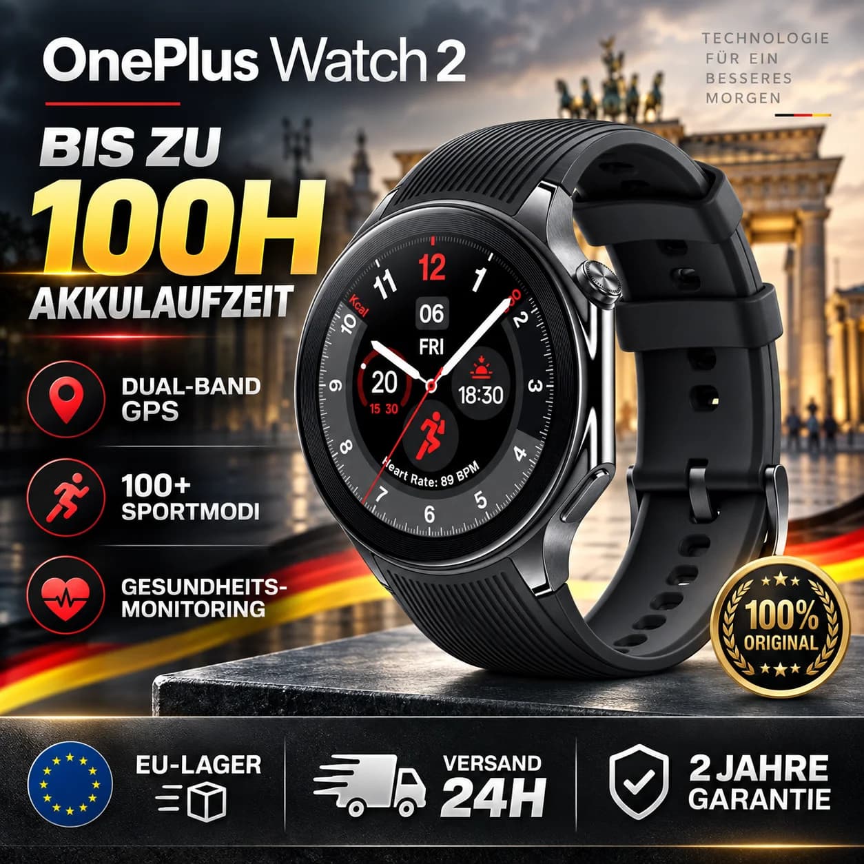 New Smartwatch OnePlus Watch 2 1.43'' AMOLED Screen WiFi GPS IP68 Google Pay