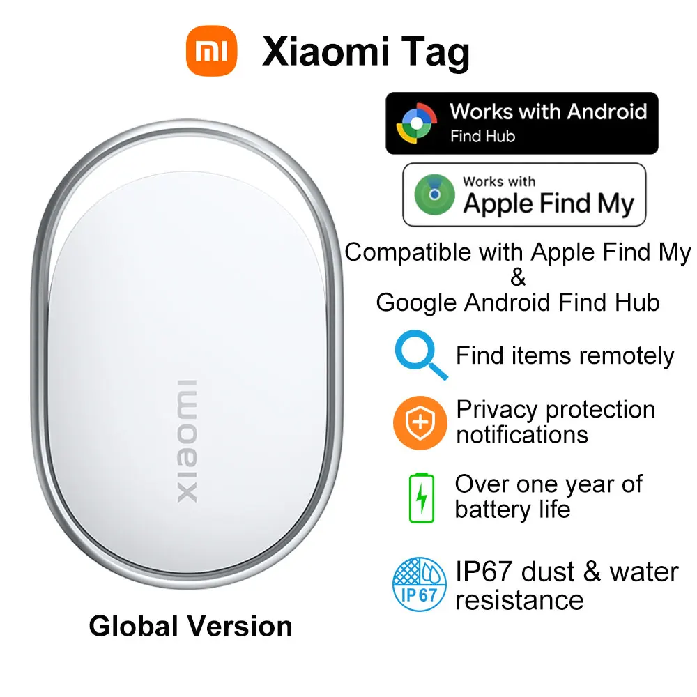 New Xiaomi Tag Smart Anti Lost Device, Find Items Remotely, Privacy Protection Notifications, Compatible with for Apple Find My & for Google Android Find Hub, Bluetooth 5.4, Global Version