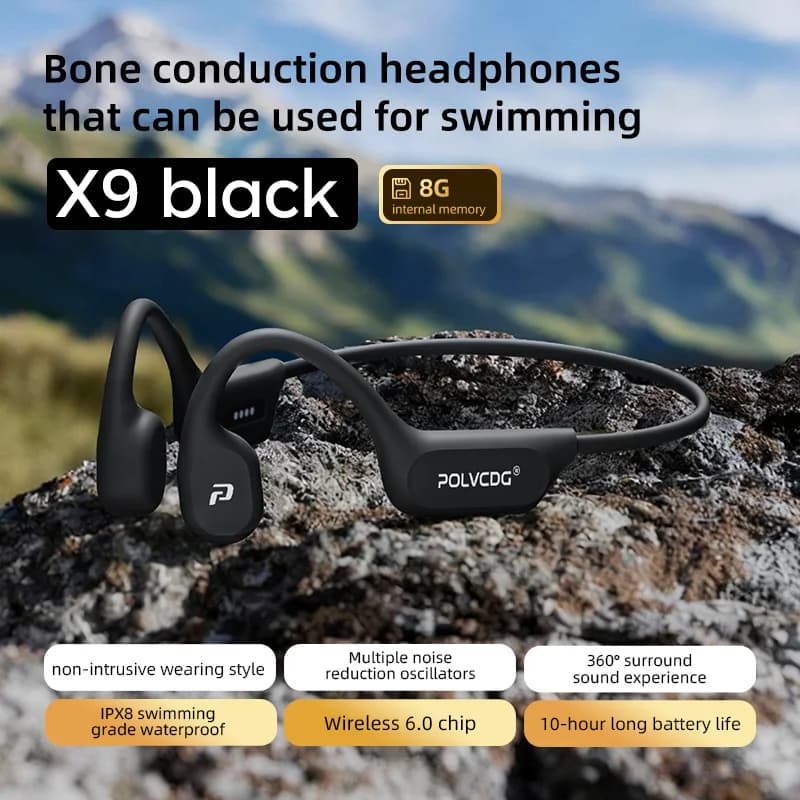 POLVCDG X9 Bone Conduction Earphones IPX8 Waterproof Open Swimming Earphones 32G Ear Hanging Earphones Tennis Running Cycling