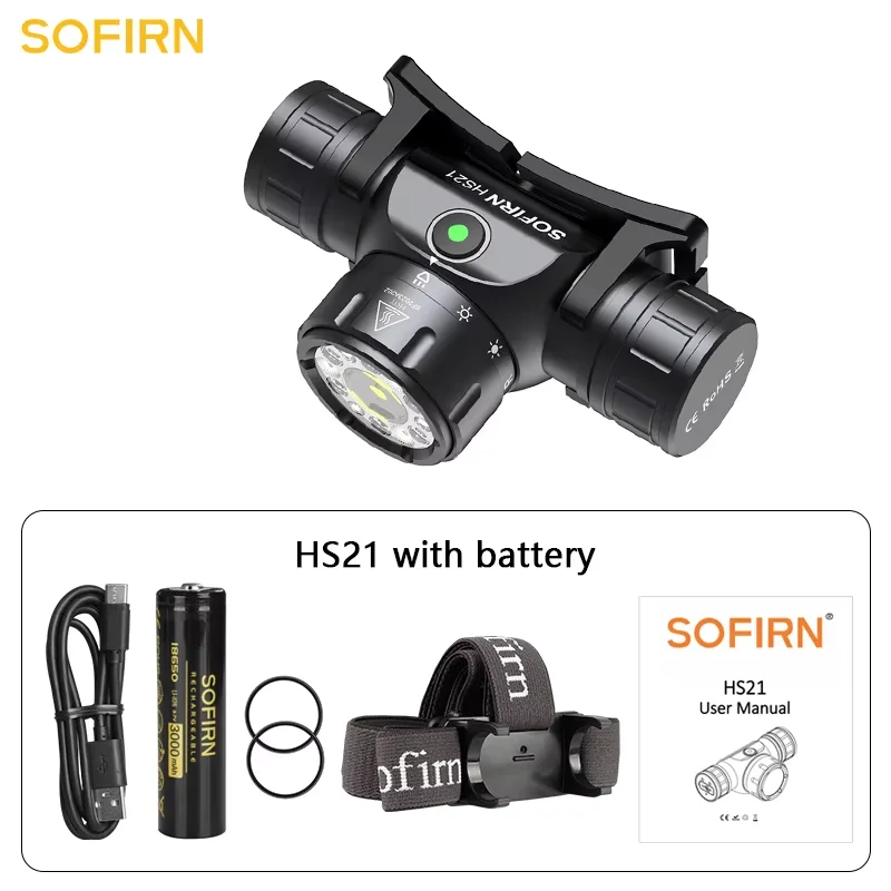 Sofirn HS21 2000lm EDC Headlamp 18650 USB C Rechargeable Flashlight SFT40 Powerful Headlight With Infrared Switch