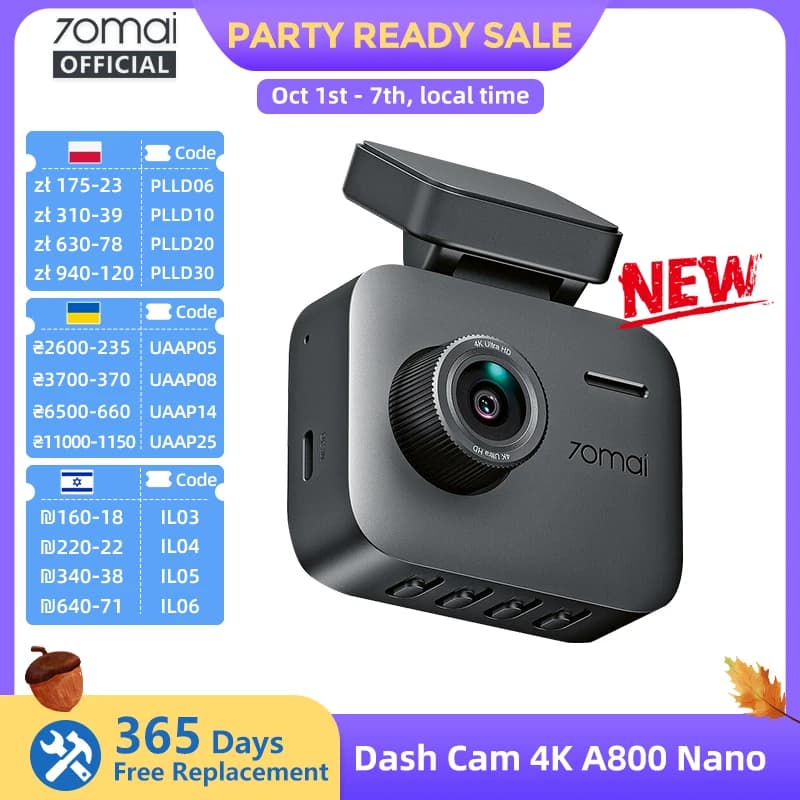 Global Version 70mai Dash Cam A800Nano 4K Image HDR GPS ADAS 24H Parking  70mai A800Nano True 4K Car DVR