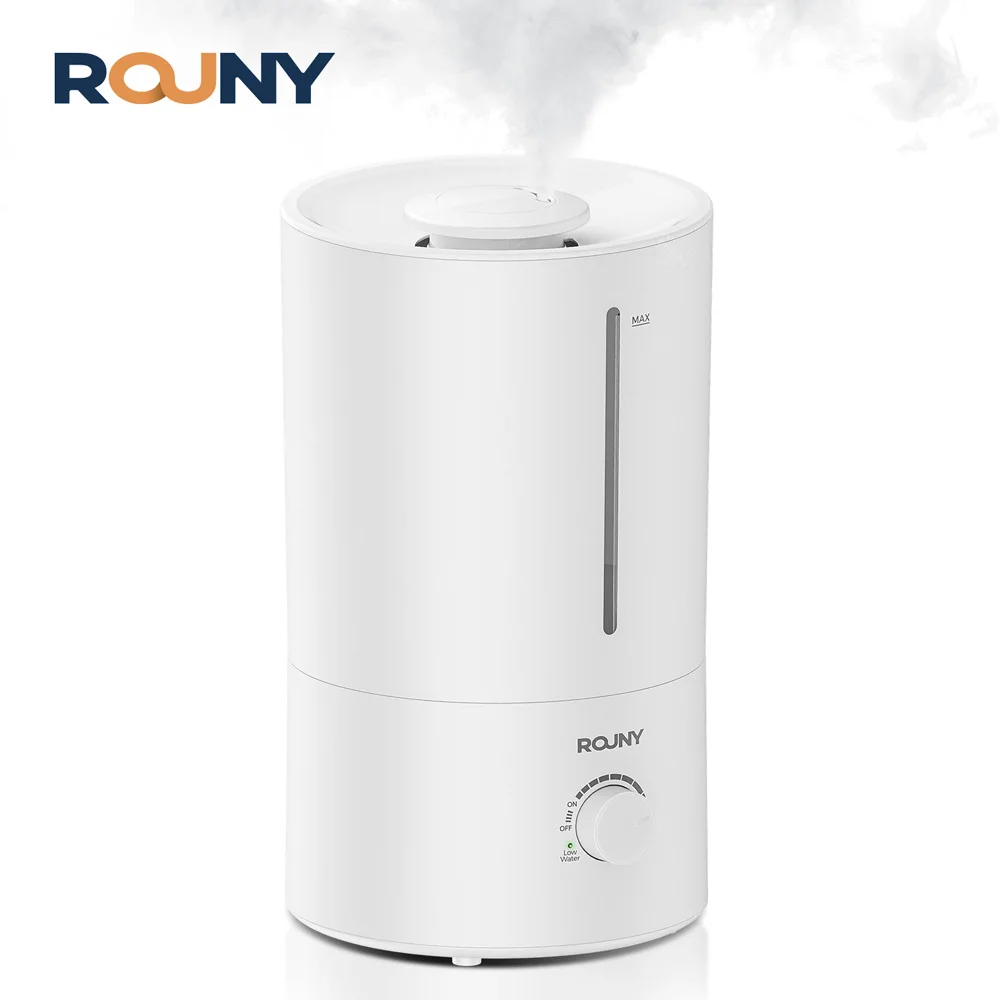 ROUNY Air Humidifier, 4L Ultrasonic Humidifier with Low Water Protection, 360° Mist & Quiet & BPA-Free & Large Capacity, White