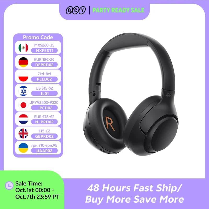 QCY H3 ANC Wireless Headphones Bluetooth 5.4 Hi-Res Audio Over Ear Headset 43dB Hybrid Active Noise Cancellation Earphones 60H