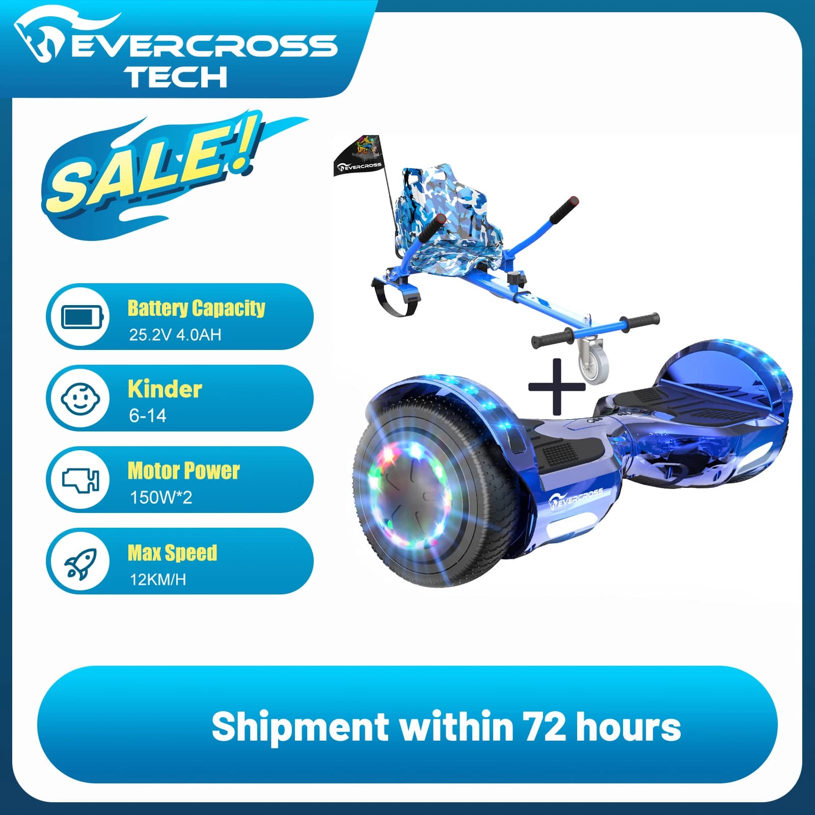 Hoveravec Evercross Tech Xp9.6.5 Inch, Bluetooth, Led Lights, 4Ah Battery, Maximum Speed 15 Km / H